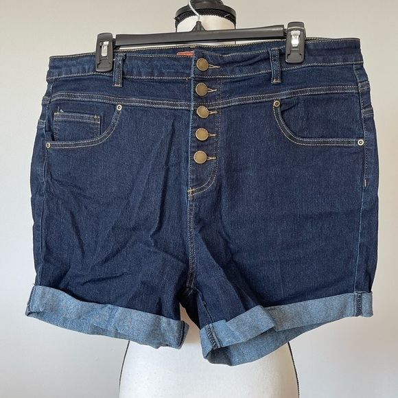 Modcloth button fly cuffed size 18 shorts dark wash summer denim jean - Picture 1 of 12